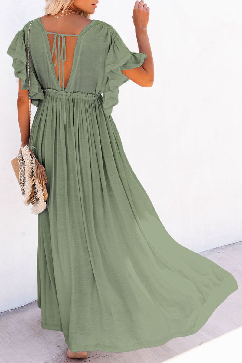 Elegante vestido de corte A con escote en V y hebilla de frenillo sólido (7 colores)
