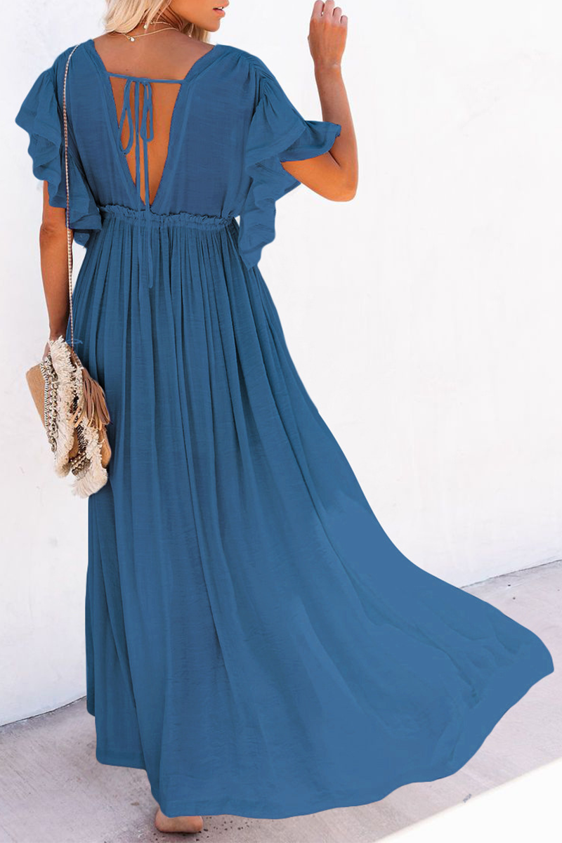 Elegante vestido de corte A con escote en V y hebilla de frenillo sólido (7 colores)