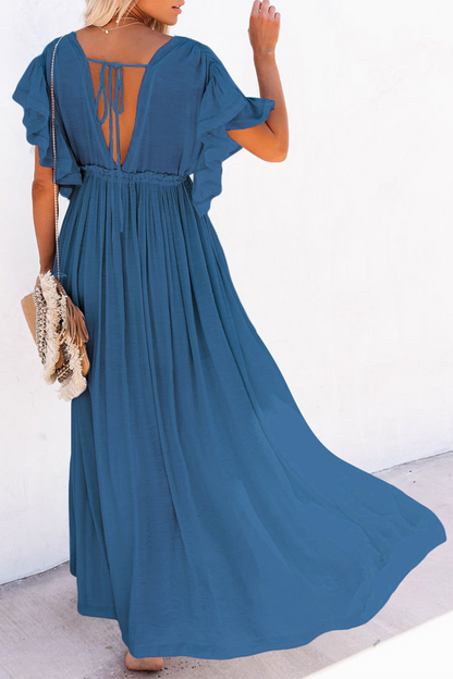 Elegante vestido de corte A con escote en V y hebilla de frenillo sólido (7 colores)