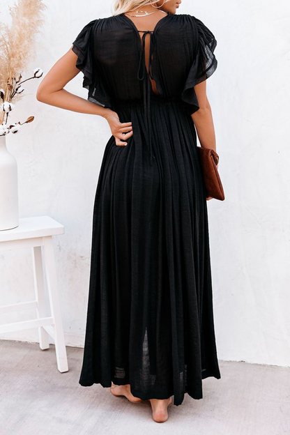 Elegante vestido de corte A con escote en V y hebilla de frenillo sólido (7 colores)