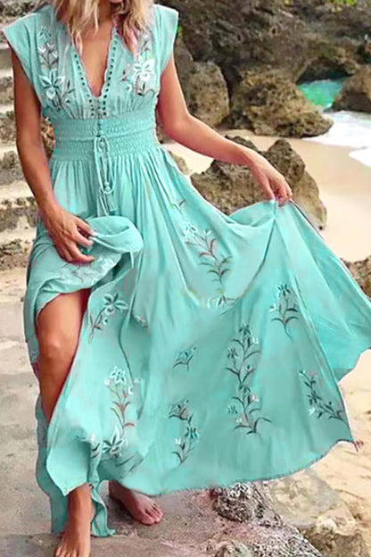 Fashion Street Print V Neck Irregular Dresses(3 Colors)