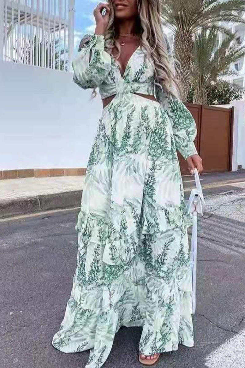 Vestidos de corte A con escote en V ahuecado y estampado urbano de moda (4 colores)