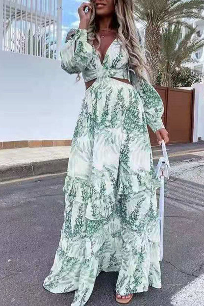 Vestidos de corte A con escote en V ahuecado y estampado urbano de moda (4 colores)