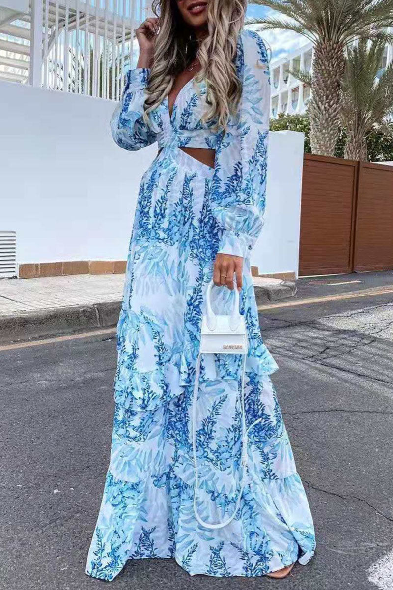 Vestidos de corte A con escote en V ahuecado y estampado urbano de moda (4 colores)