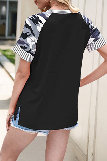 Camisetas de cuello redondo con estampado casual de patchwork de moda