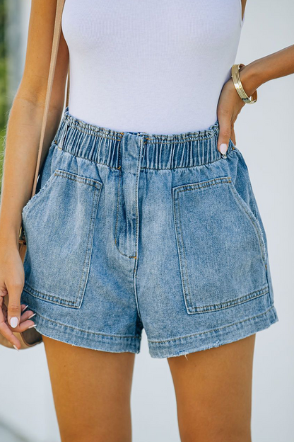 Shorts vaqueros rectos con bolsillos divididos y sólidos de Street