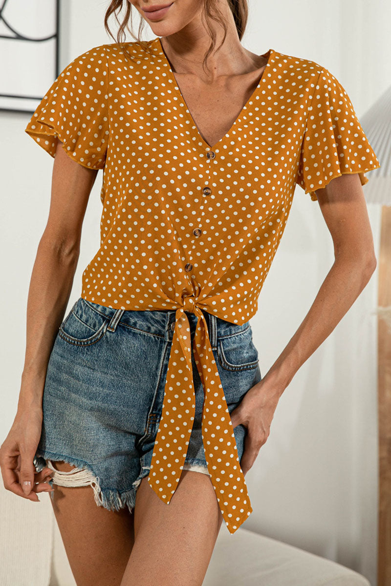 Fashion Sweet Solid Patchwork V Neck T-Shirts