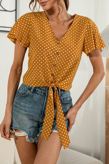 Fashion Sweet Solid Patchwork V Neck T-Shirts