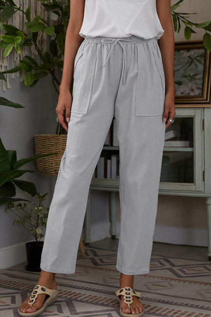 Pantalones rectos de cintura media holgados con bolsillos sólidos casuales de moda