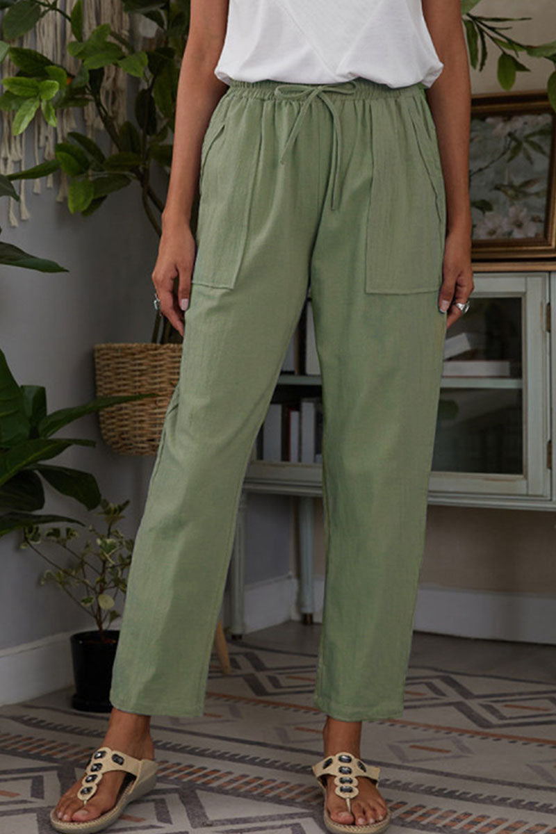 Pantalones rectos de cintura media holgados con bolsillos sólidos casuales de moda