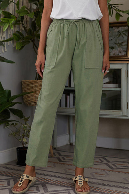 Pantalones rectos de cintura media holgados con bolsillos sólidos casuales de moda