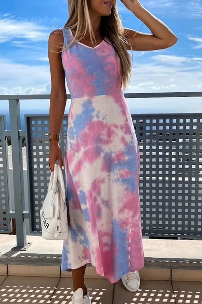 Vestidos de moda urbana con efecto tie-dye y patchwork, cuello redondo, corte A (3 colores)