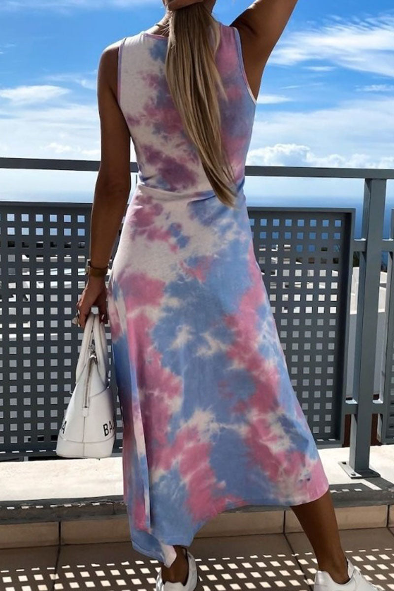 Vestidos de moda urbana con efecto tie-dye y patchwork, cuello redondo, corte A (3 colores)