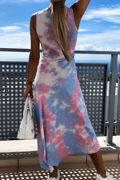 Vestidos de moda urbana con efecto tie-dye y patchwork, cuello redondo, corte A (3 colores)