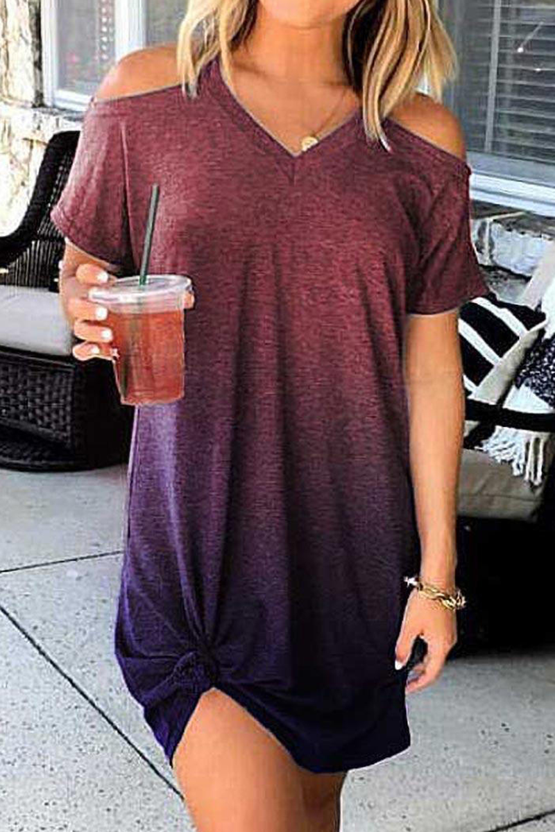 Street Tie Dye Hollowed Out V Neck Dresses