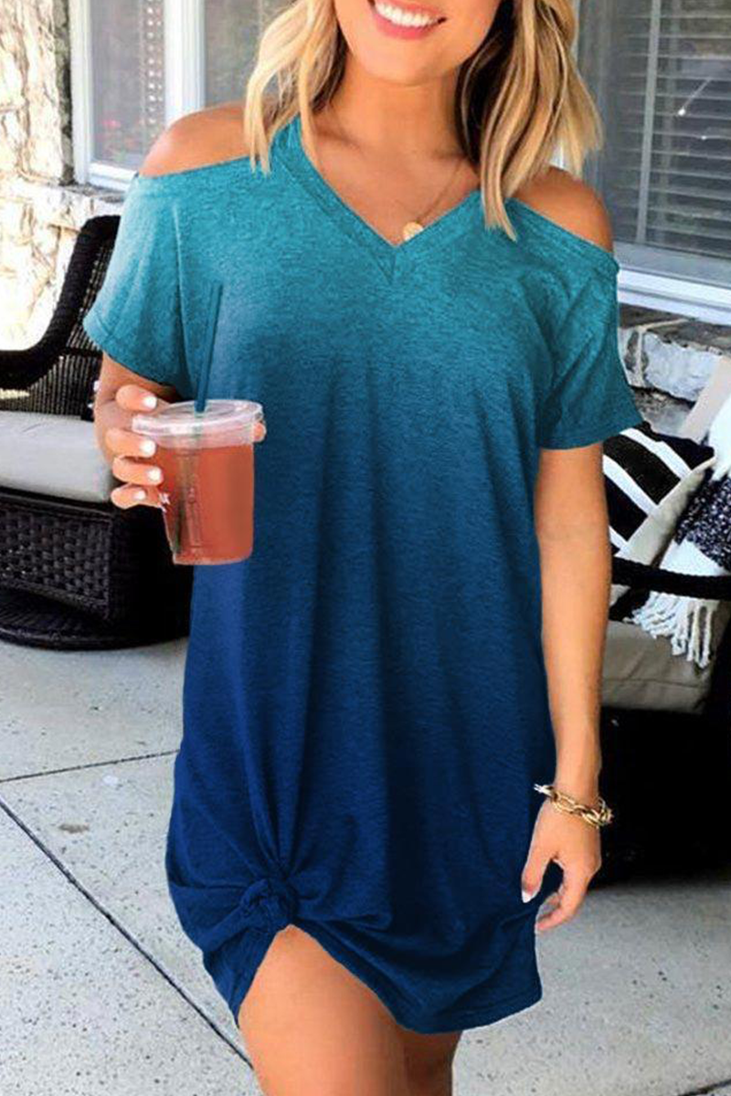 Street Tie Dye Hollowed Out V Neck Dresses