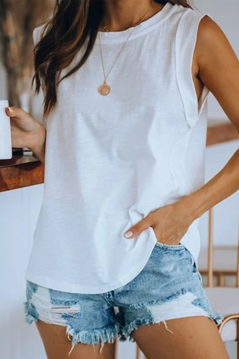 Camisetas básicas informales lisas de cuello redondo (4 colores)