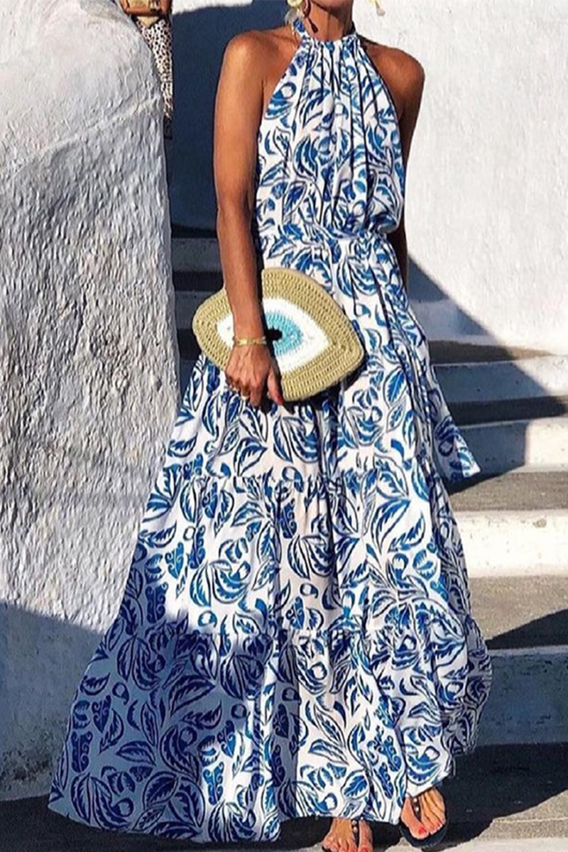 Vestidos elegantes de moda con estampado de volantes y cuello redondo (2 colores)