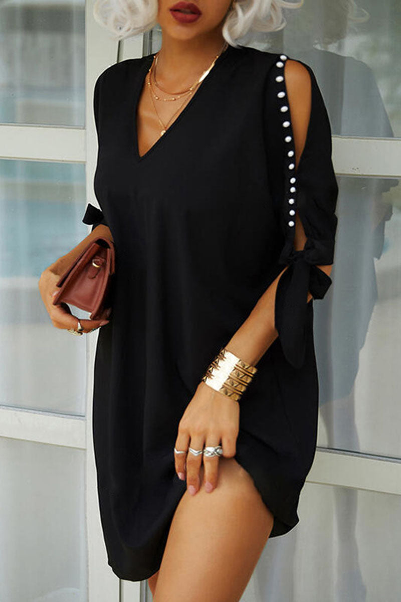 Vestidos de moda con cuello en V, línea A y cuentas sólidas