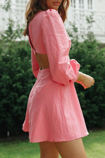 Fashion Street Solid Hollowed Out O Neck A Line Dresses