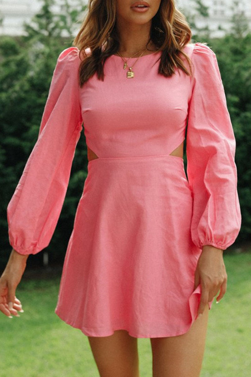 Fashion Street Solid Hollowed Out O Neck A Line Dresses