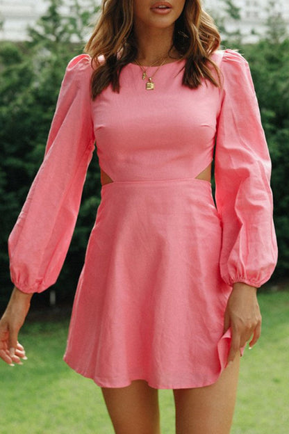 Fashion Street Solid Hollowed Out O Neck A Line Dresses