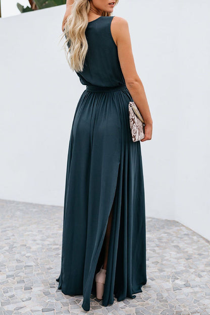 Fashion Street Solid Slit V Neck A Line Dresses