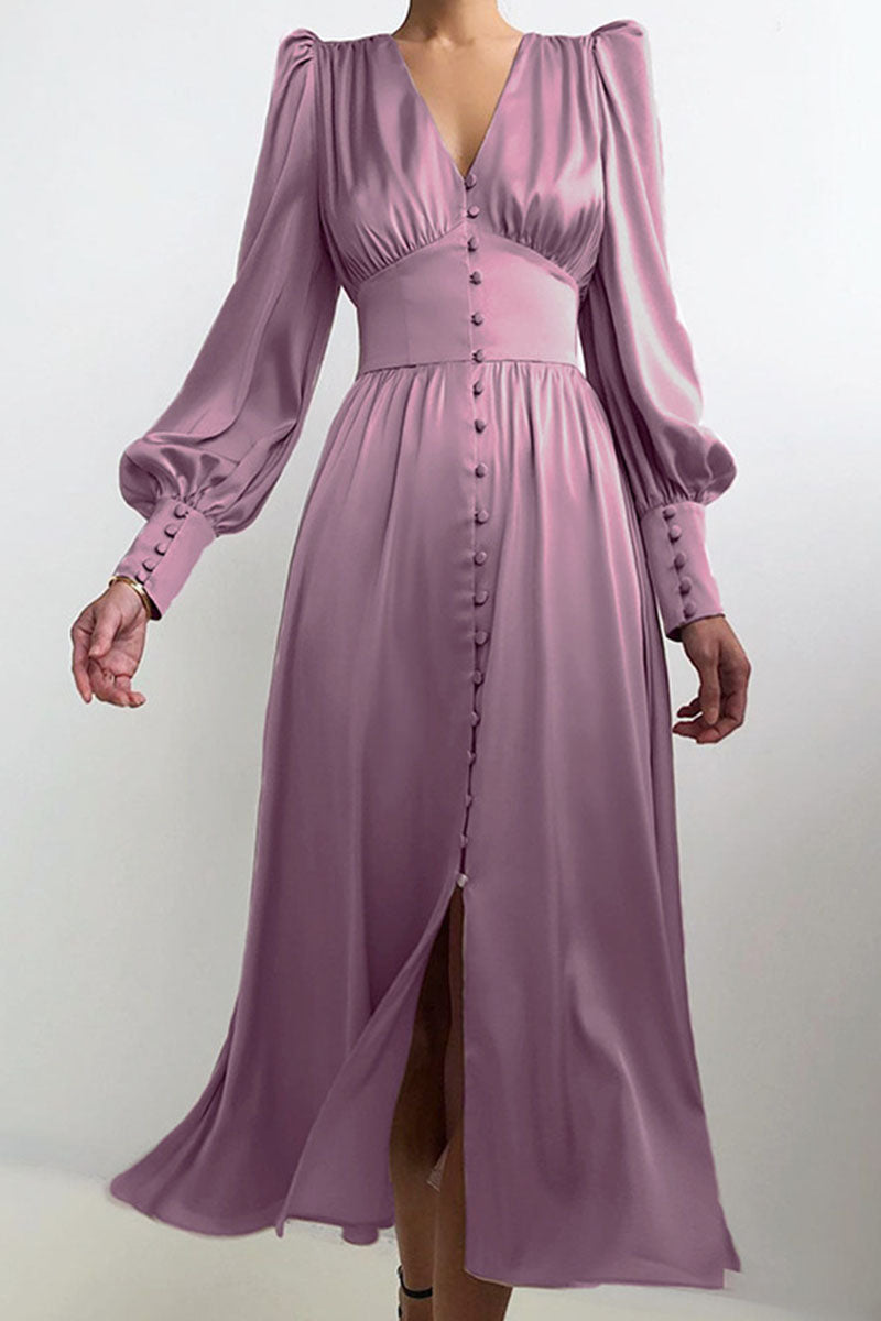Fashion Street Solid Patchwork V Neck A Line Dresses(6 Colors)