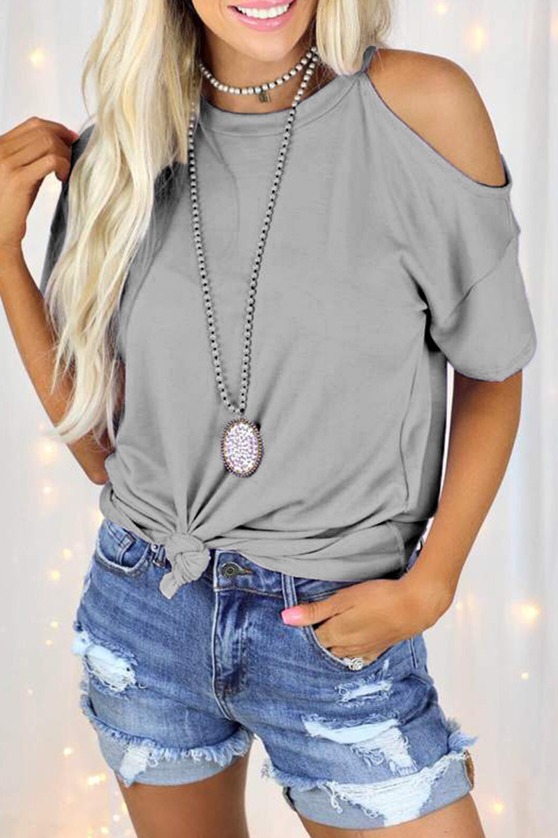 Camisetas casuales lisas de cuello redondo