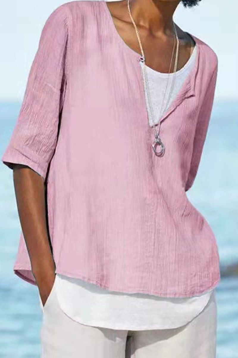 Tops de cuello en V con parches lisos y sencillos de moda (12 colores)