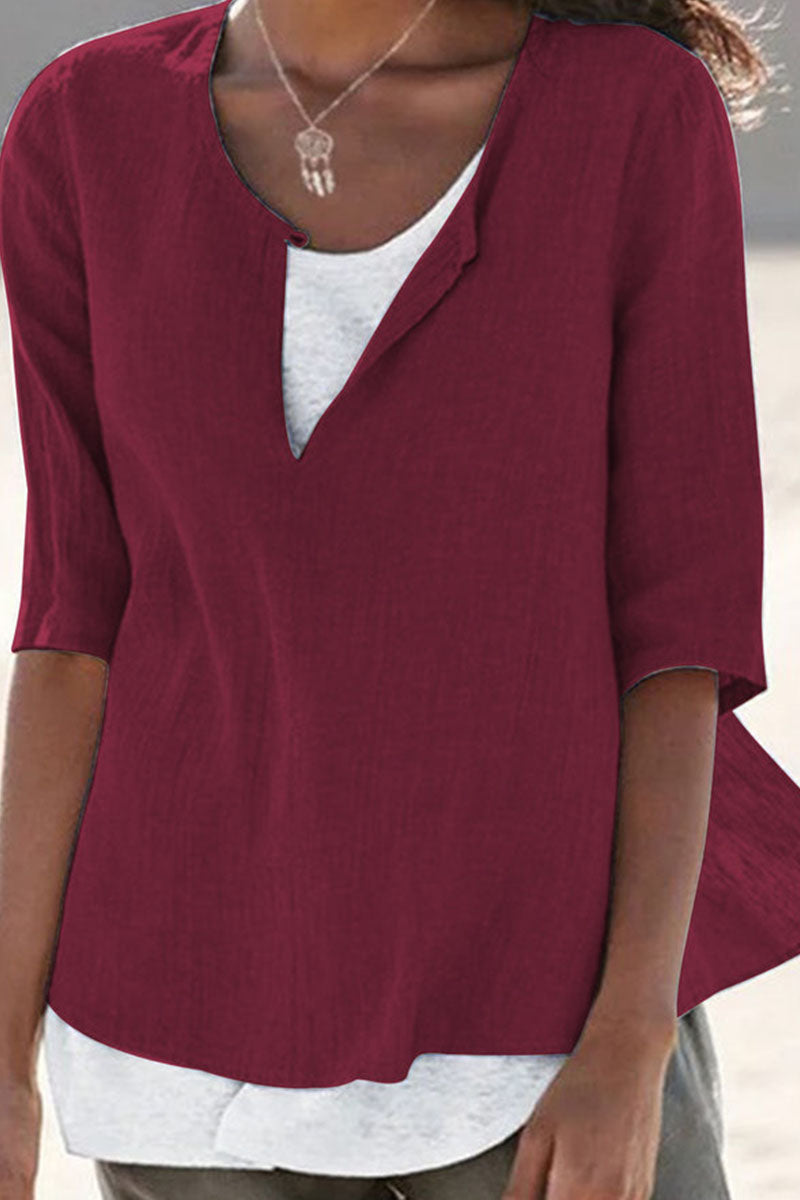 Tops de cuello en V con parches lisos y sencillos de moda (12 colores)