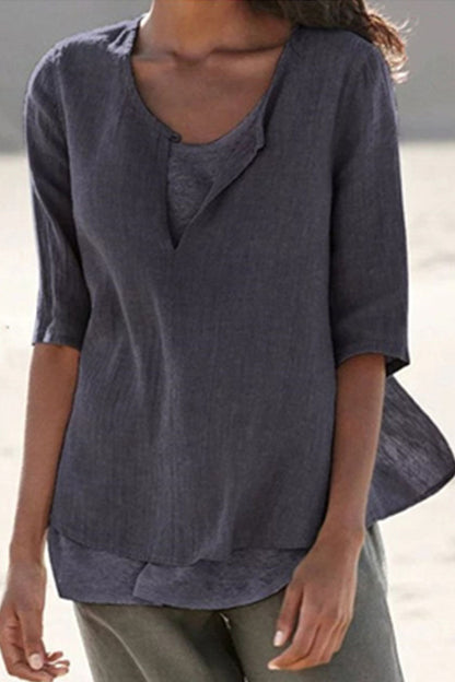 Tops de cuello en V con parches lisos y sencillos de moda (12 colores)