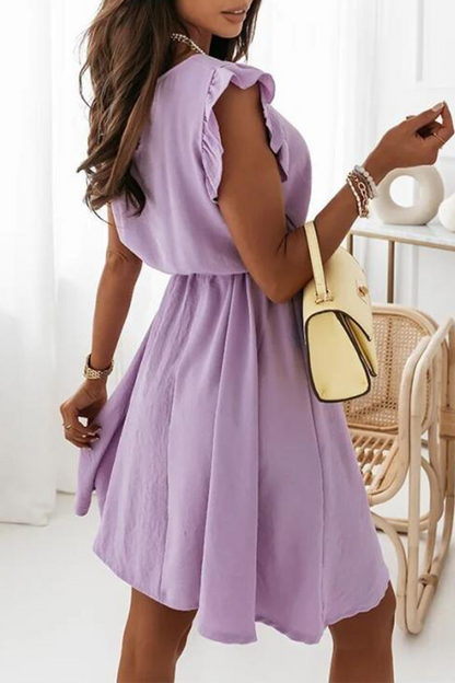Elegant Solid Flounce With Belt O Neck A Line Dresses(4 Colors)£©