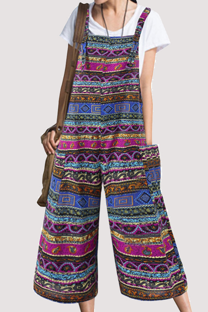 Monos holgados de cuello cuadrado con bolsillos y estampado informal