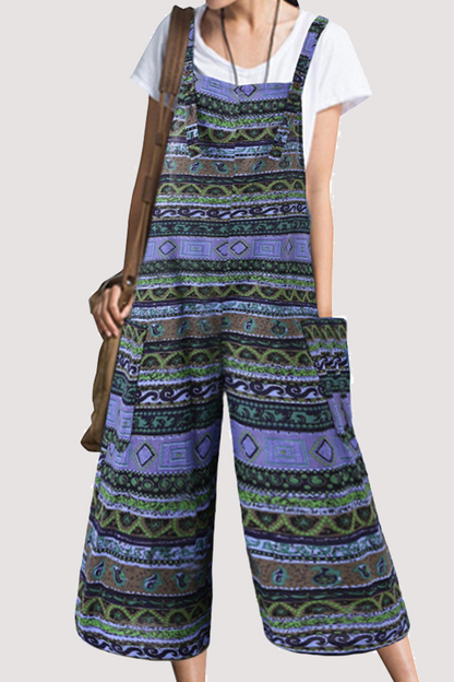 Monos holgados de cuello cuadrado con bolsillos y estampado informal