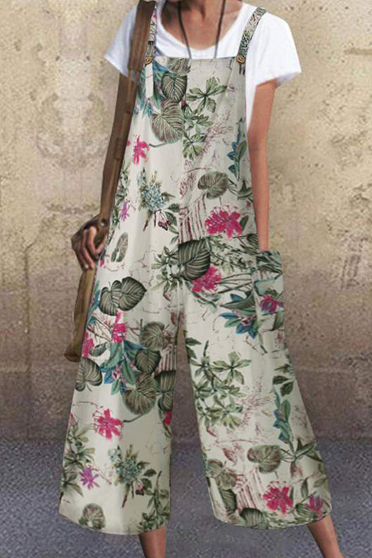 Mono holgado informal con estampado de bolsillos, botones y cuello cuadrado (3 colores)