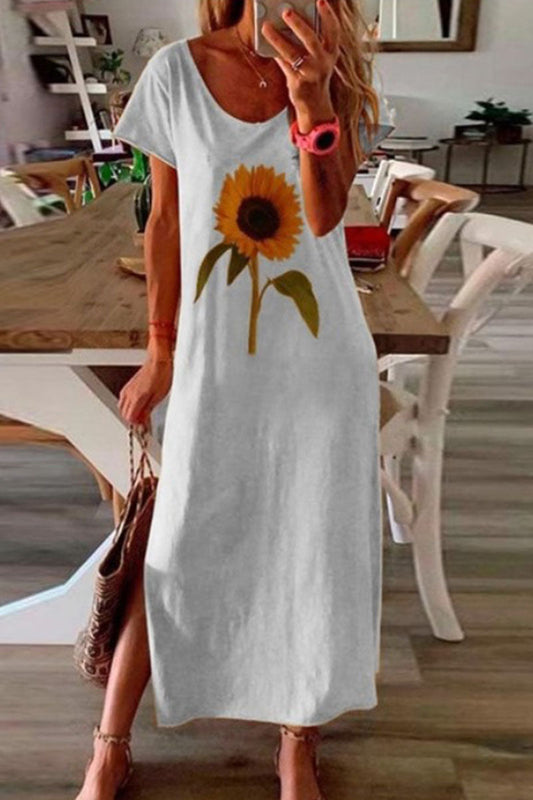 Vestidos de falda lápiz con cuello redondo y abertura con estampado casual de moda