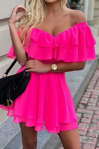 Vestidos de celebridades de moda con hombros descubiertos y patchwork liso (3 colores)