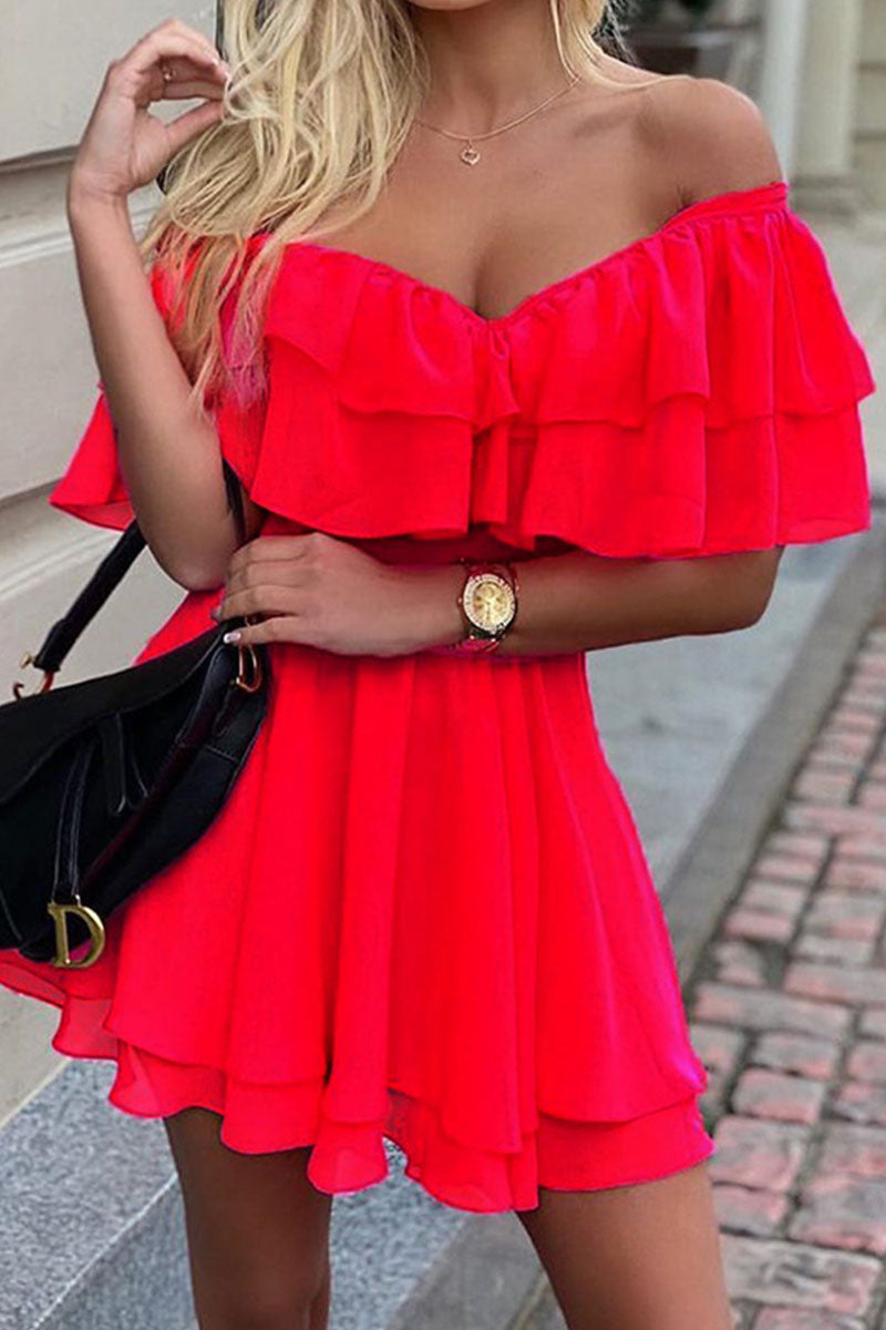 Vestidos de celebridades de moda con hombros descubiertos y patchwork liso (3 colores)