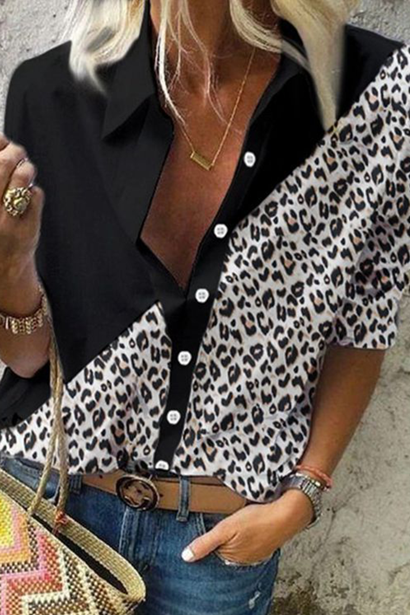 Blusa informal de cuello vuelto con hebilla de leopardo (3 colores)