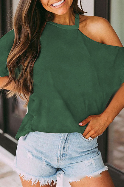 Camisetas informales con cuello asimétrico y abertura en la parte superior (7 colores)