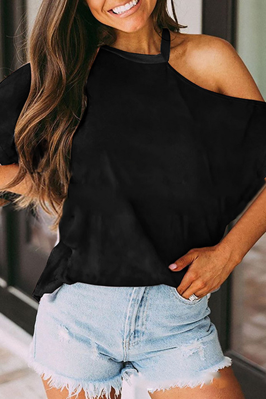 Camisetas informales con cuello asimétrico y abertura en la parte superior (7 colores)