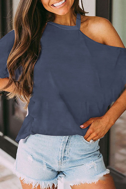 Camisetas informales con cuello asimétrico y abertura en la parte superior (7 colores)