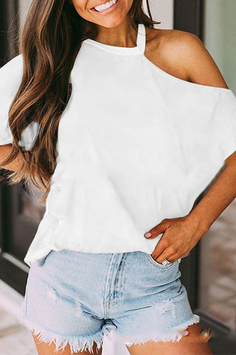 Camisetas informales con cuello asimétrico y abertura en la parte superior (7 colores)