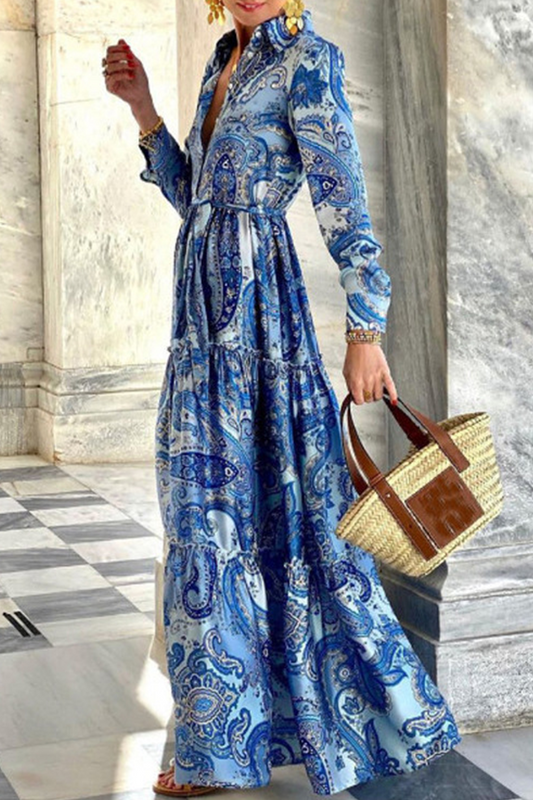 Vestidos de corte A con cuello tipo polo, hebilla y patchwork con estampado urbano (3 colores)