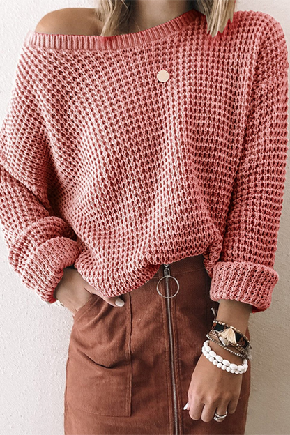 Suéteres casuales básicos lisos con cuello oblicuo (5 colores)