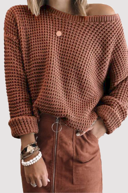 Suéteres casuales básicos lisos con cuello oblicuo (5 colores)