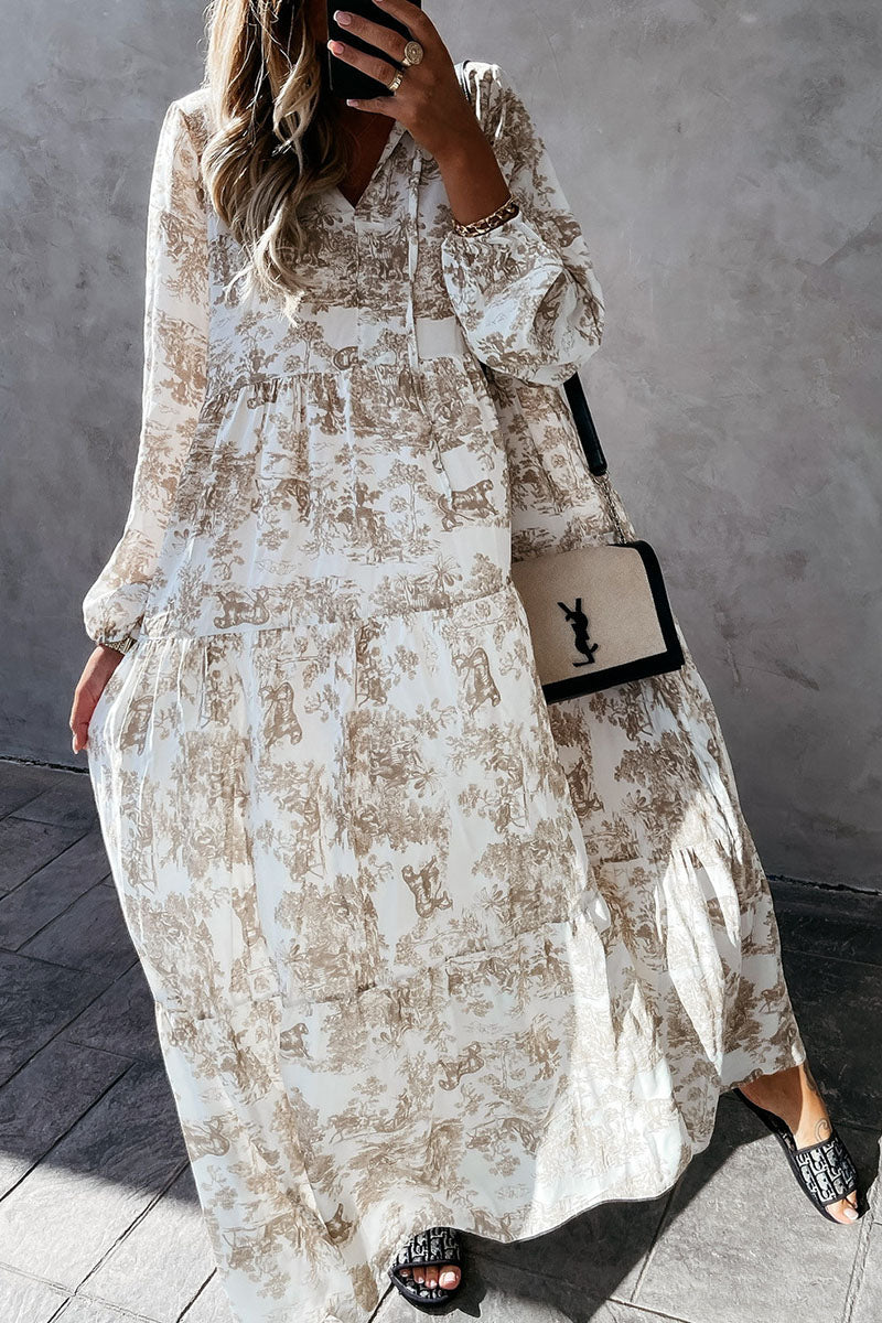 Fashion Sweet Print Patchwork V Neck Princess Dresses
