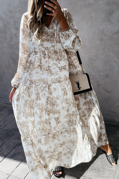 Fashion Sweet Print Patchwork V Neck Princess Dresses