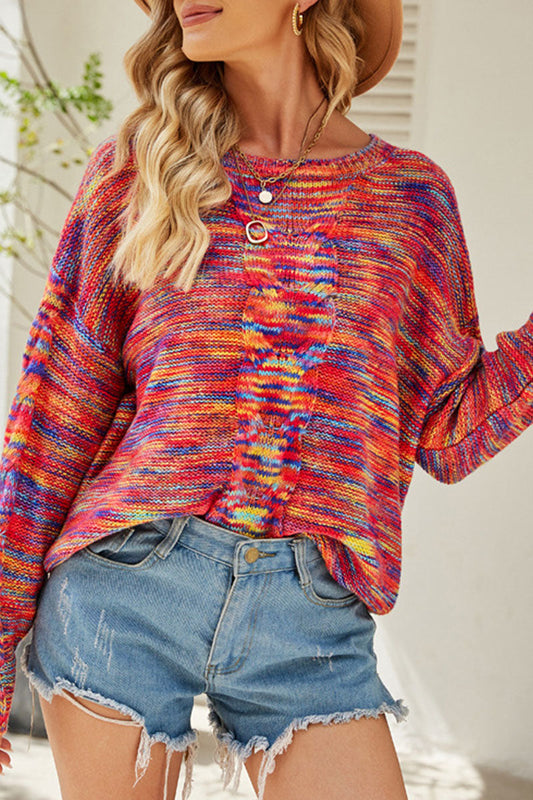 Tops de cuello redondo con abertura y rayas de moda urbana